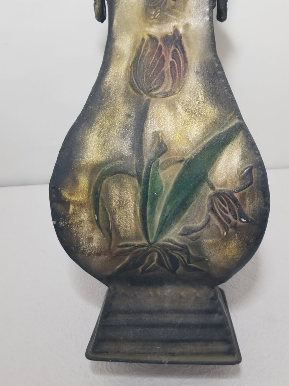 Metal Decorative Hammered Vase Bee Flower 16.5"x6.5" Gold Red Green Brown - Picture 10 of 16